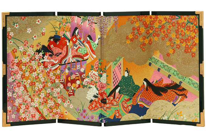 楽天市場】屏風 衝立 友禅和紙工芸品 15号四曲絵屏風 御所絵巻 源氏