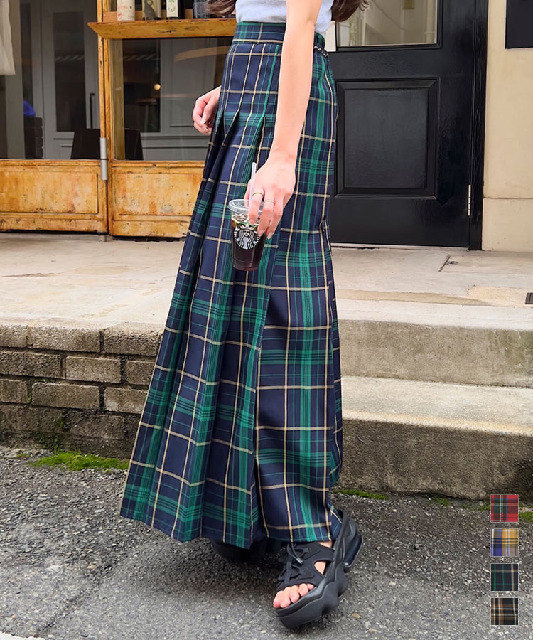 楽天市場】スカート ロング 春夏 フレア プリーツ チェック柄 [M4202