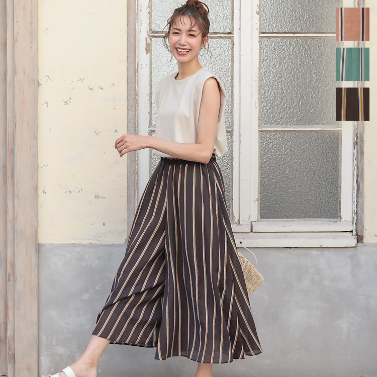 楽天市場】ストライプワイドパンツ [M3344] レディース スカーチョ