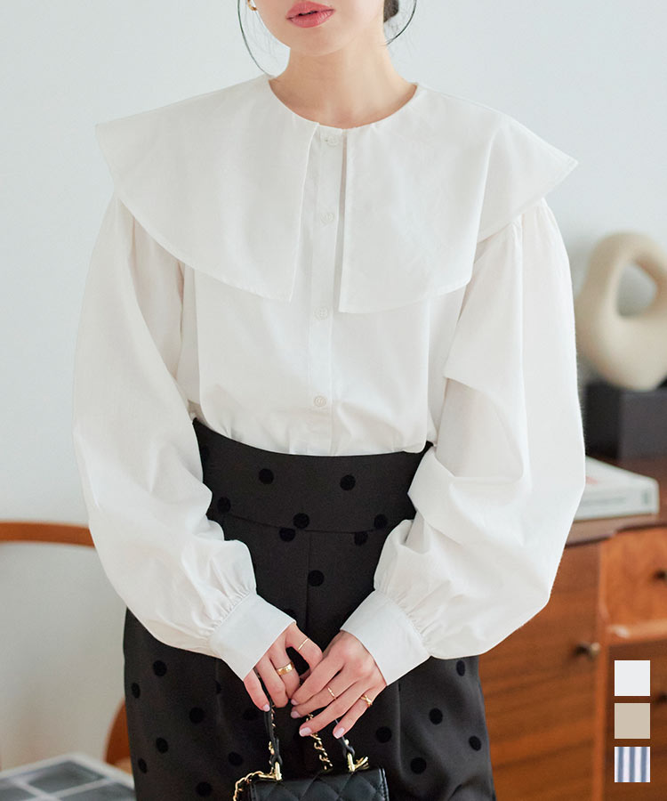 楽天市場】ボリュームスリーブ ラッフルカラー シャツ レディース