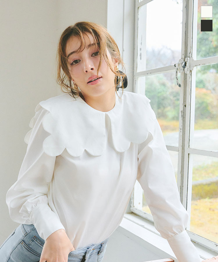 楽天市場】スカラップ襟 ブラウス レディース 長袖ブラウス シャツ