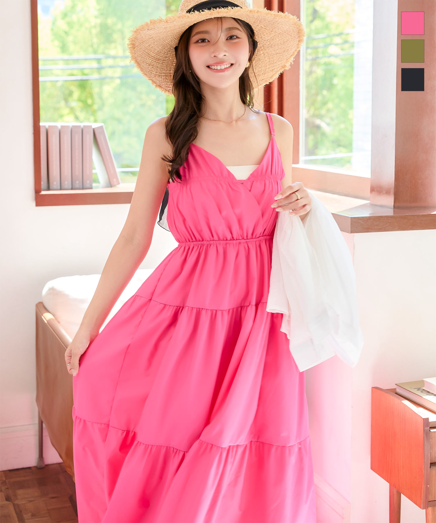 楽天市場】バックリボンティアードキャミワンピース [E3499