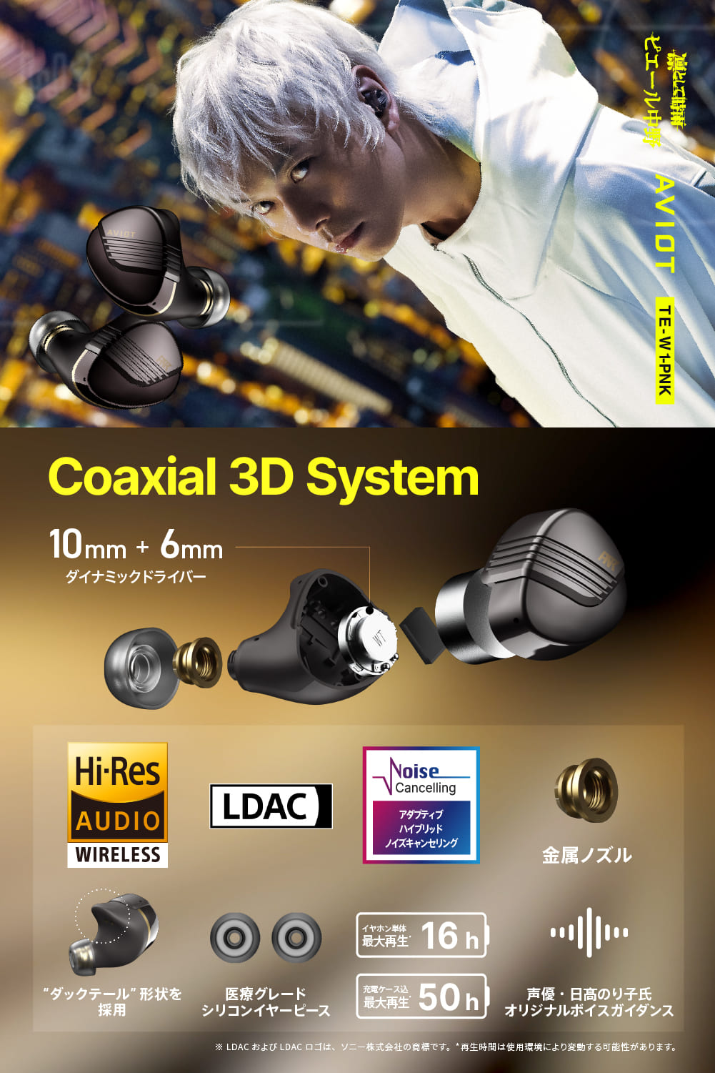 楽天市場】AVIOT TE-W1-PNK ピヤホン8 アダプティブハイブリッドノイズ