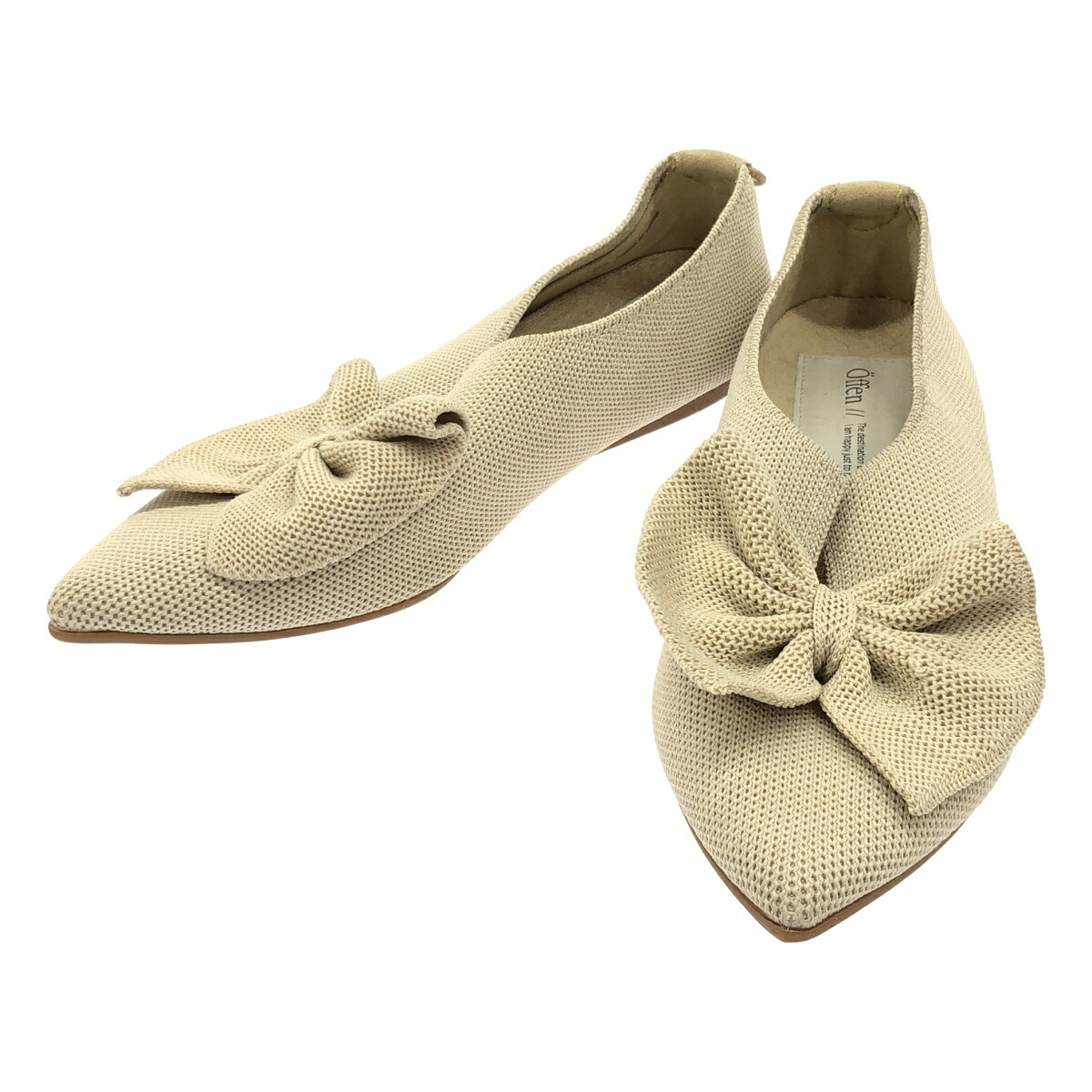 美品 38 Offen フリルパンプス ベージュ 黒 フラットシューズ 楽天市場