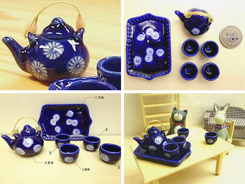 楽天市場】三松貿易 ミニチュア食器 角盆付き 急須と湯呑のセット 藍染