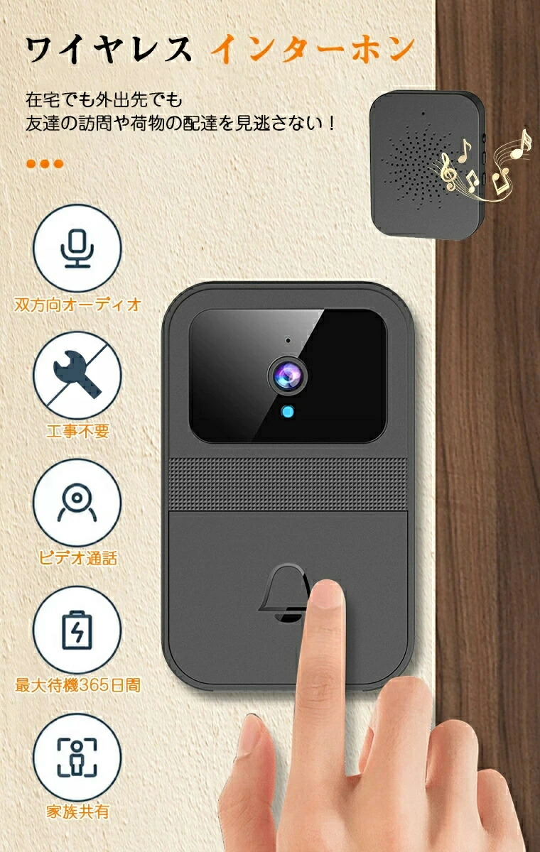 楽天市場】ドアホン インターホン ワイヤレス 工事不要 遠隔監視 双方