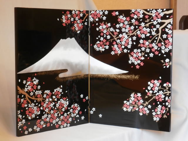 楽天市場】会津漆器 屏風 衝立 桜富士 黒 びょうぶ 木繊 会津塗り