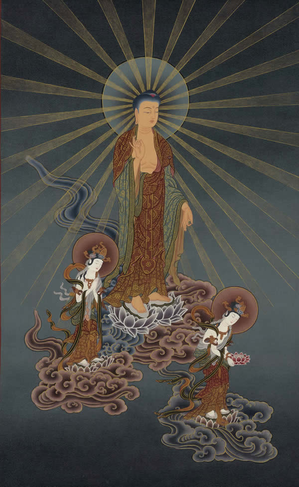 楽天市場】肉筆仏画 阿弥陀三尊来迎図 : 仏像仏画チベット美術卸の天竺堂