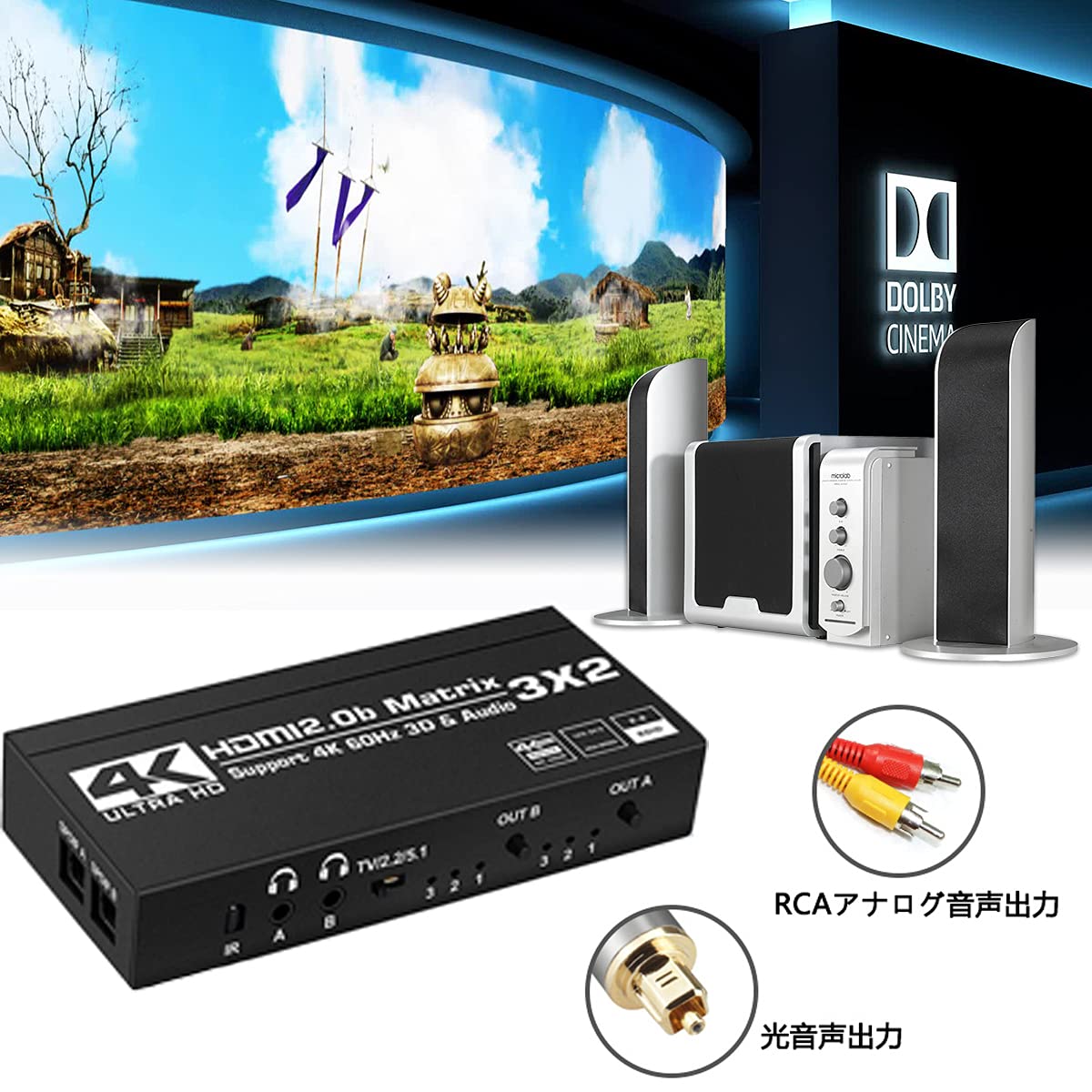 楽天市場】HDMIマトリックス切替器 3入力2出力 HDMI2.0 HDCP2.2 4K60HZ