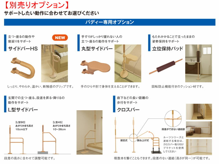 楽天市場】垂直手すりバディーI ノーマルタイプ 丸型ストッパー