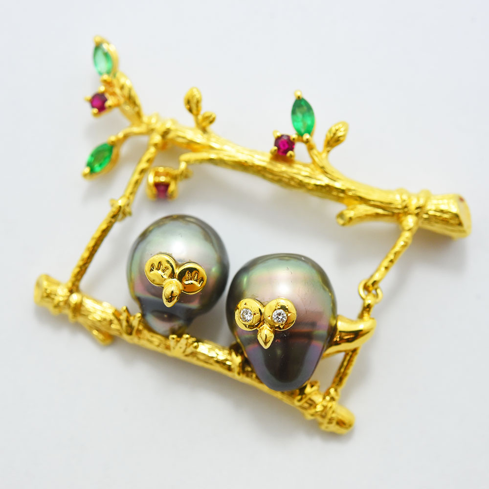 楽天市場】タサキ ブローチ TASAKI 田崎 フクロウ 梟 パール 黒蝶真珠