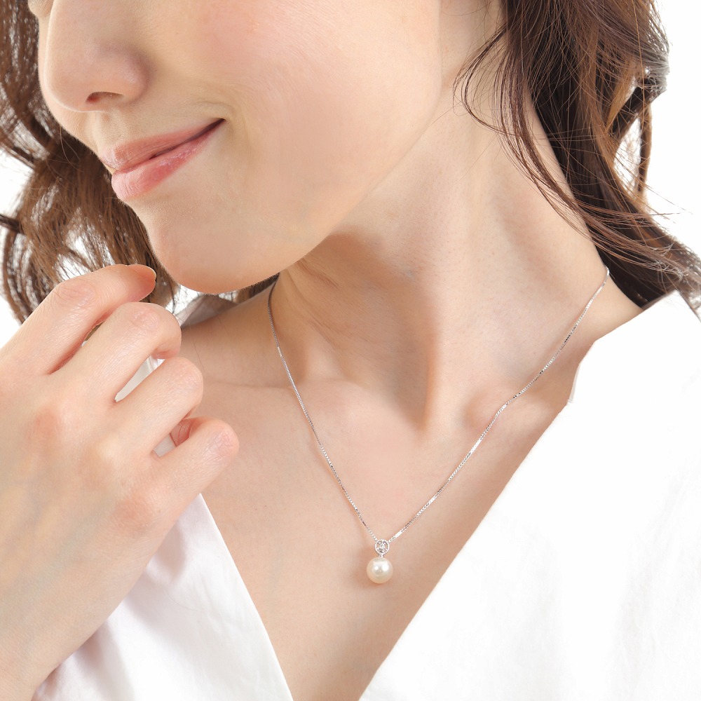 楽天市場】ネックレス パール あこや 真珠 8mm ダイヤモンド 0.02ct