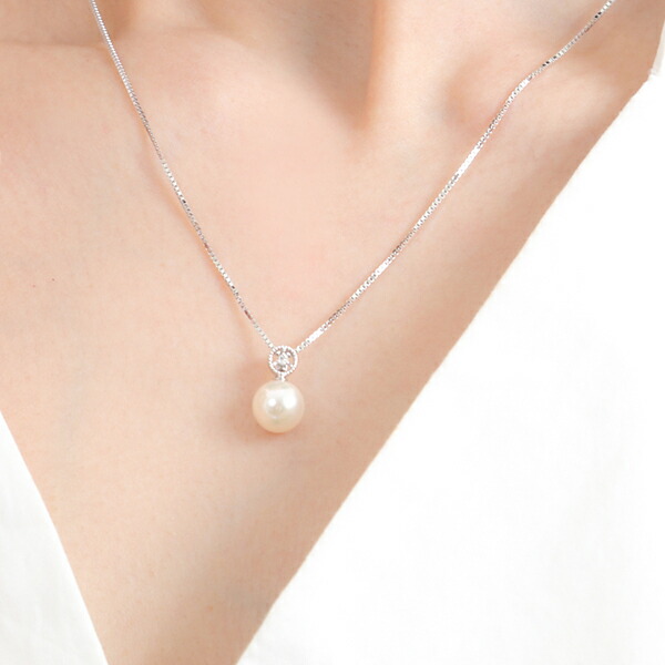 楽天市場】ネックレス パール あこや 真珠 8mm ダイヤモンド 0.02ct