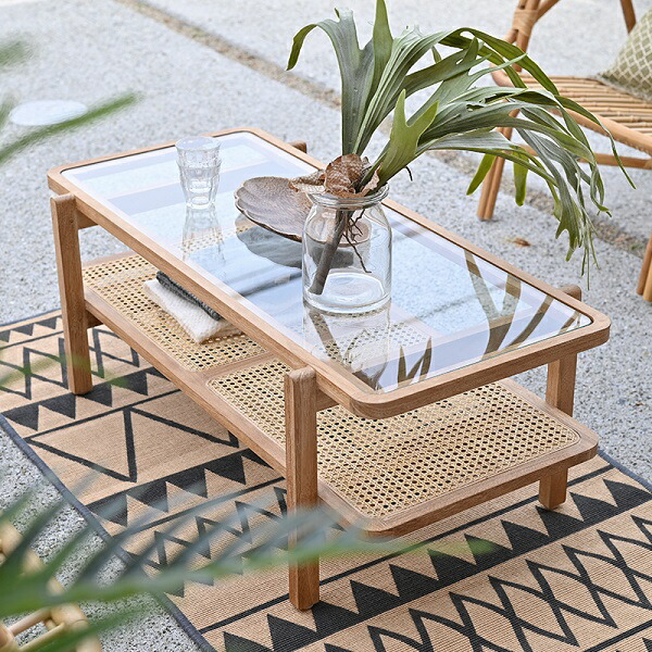 楽天市場】センターテーブル ガラス ラタン 藤 ローテーブル 棚付き