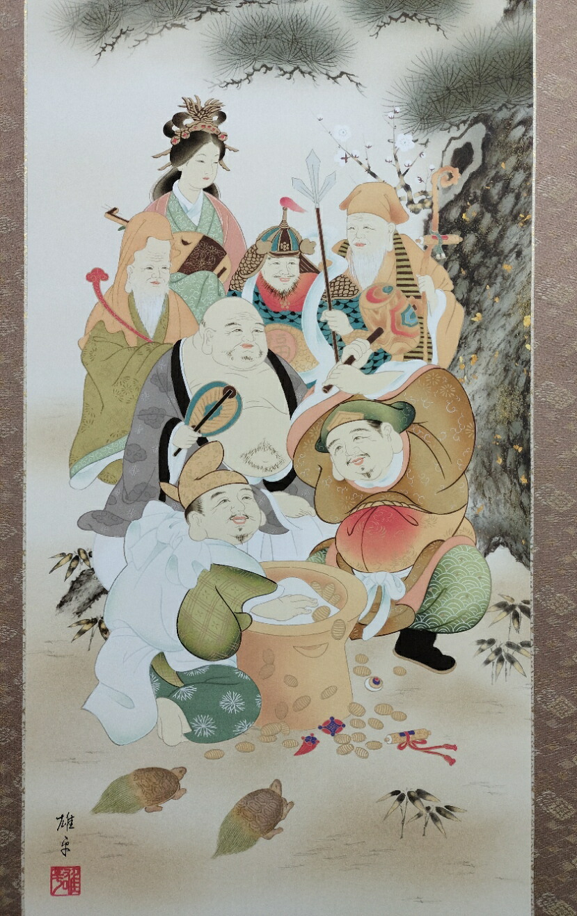 楽天市場】【 送料無料 】掛け軸 七福神 尺五サイズ（54.5×190センチ