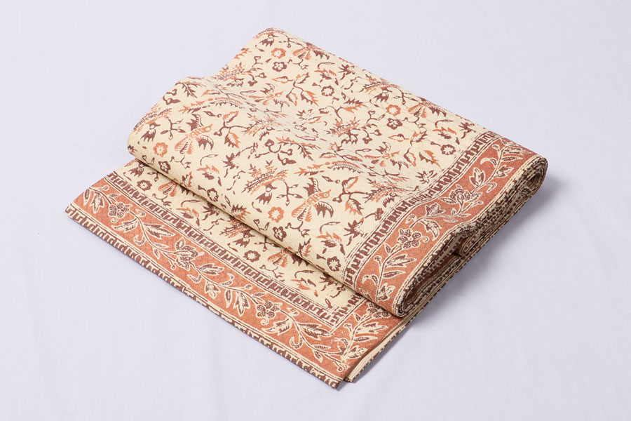 楽天市場】名古屋帯 反物 更紗模様 唐草模様 ベージュ 紬 開き名古屋