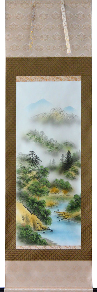 楽天市場】掛軸 彩色山水 玉峰(掛け軸 尺五立) 幅54cm×丈184.5cm【当日