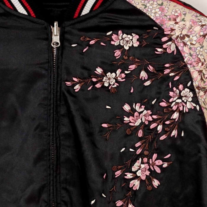 楽天市場】【Japanesque】桜刺繍ちりめん袖スカジャン 【ジャパネスク