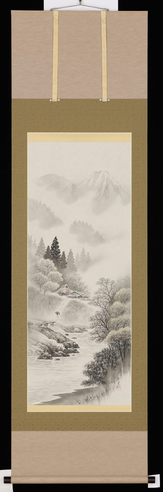 楽天市場】掛軸 水墨山水 森 雪堂 尺五立 掛け軸 全国送料無料 【smtb