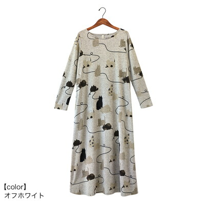 楽天市場】猫柄 ワンピース〈グレー スミクロ オフホワイト〉 【送料