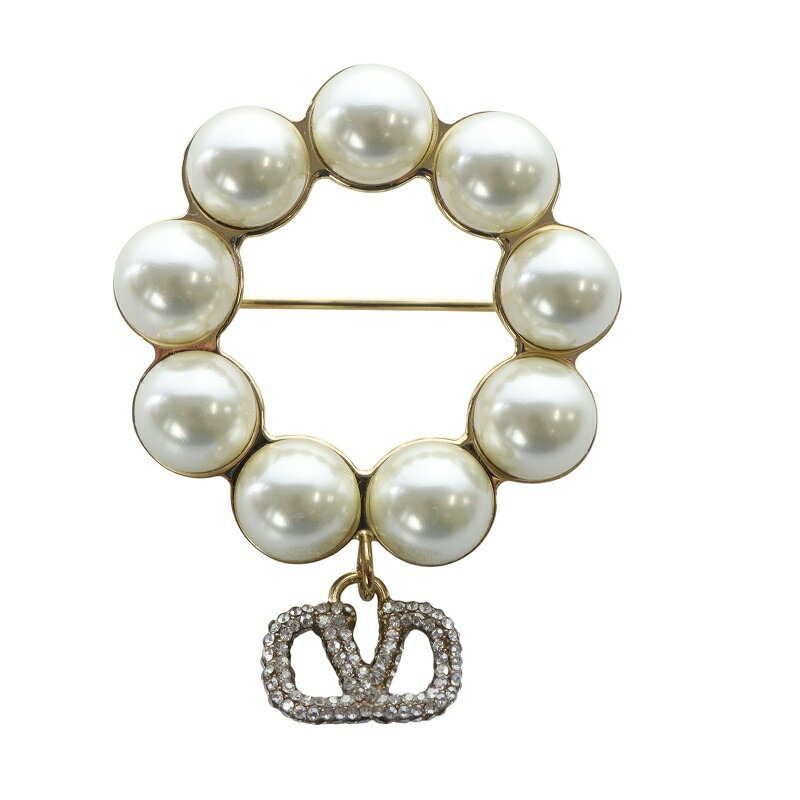 希少 VALENTINO バレンチノ 特大 ラインストーン パール ブローチ