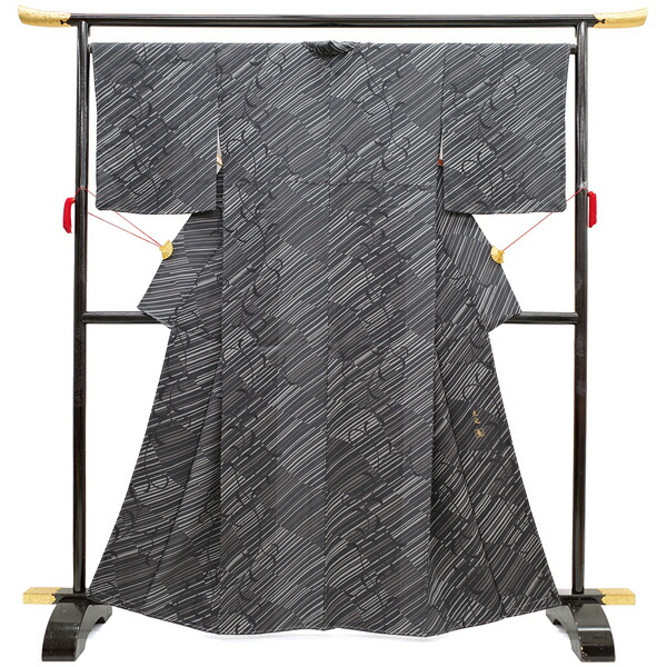 楽天市場】【新古品】 小紋 着物 正絹 袷 作家物 落款あり 黒 グレー