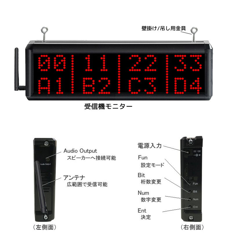 楽天市場】飲食店 呼び出しチャイム 8番号表示 受信機モニター2台 中継