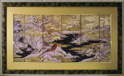 楽天市場】日本画 和風フレーム 赤い鳥と山水/インテリア 額入り 額装