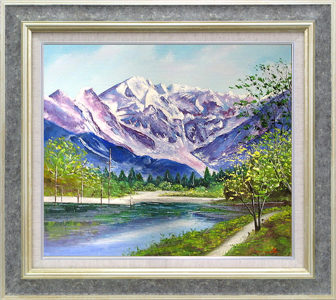 油絵 菅家令子 絵画インテリア 額付(青緑＋金色の枠) uF6-113402ばら