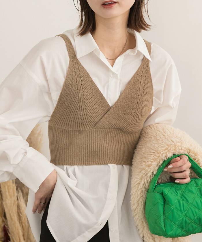 楽天市場】クロップド ニット ビスチェ キャミソール トップス