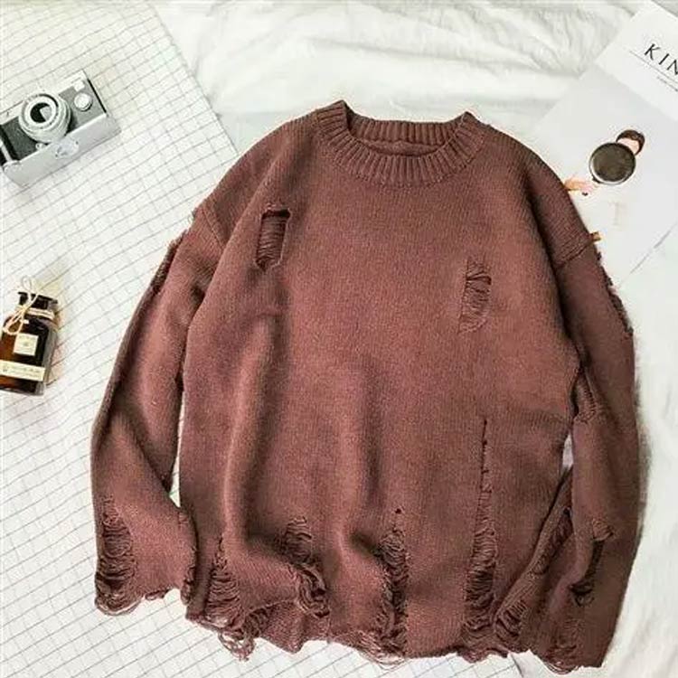 楽天市場】セーター メンズ 長袖 ニット セーター ダメージ加工 春秋冬