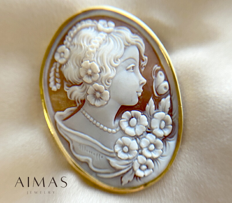 楽天市場】シェルカメオ 女性 横顔 花 アンティーク ヴィンテージ