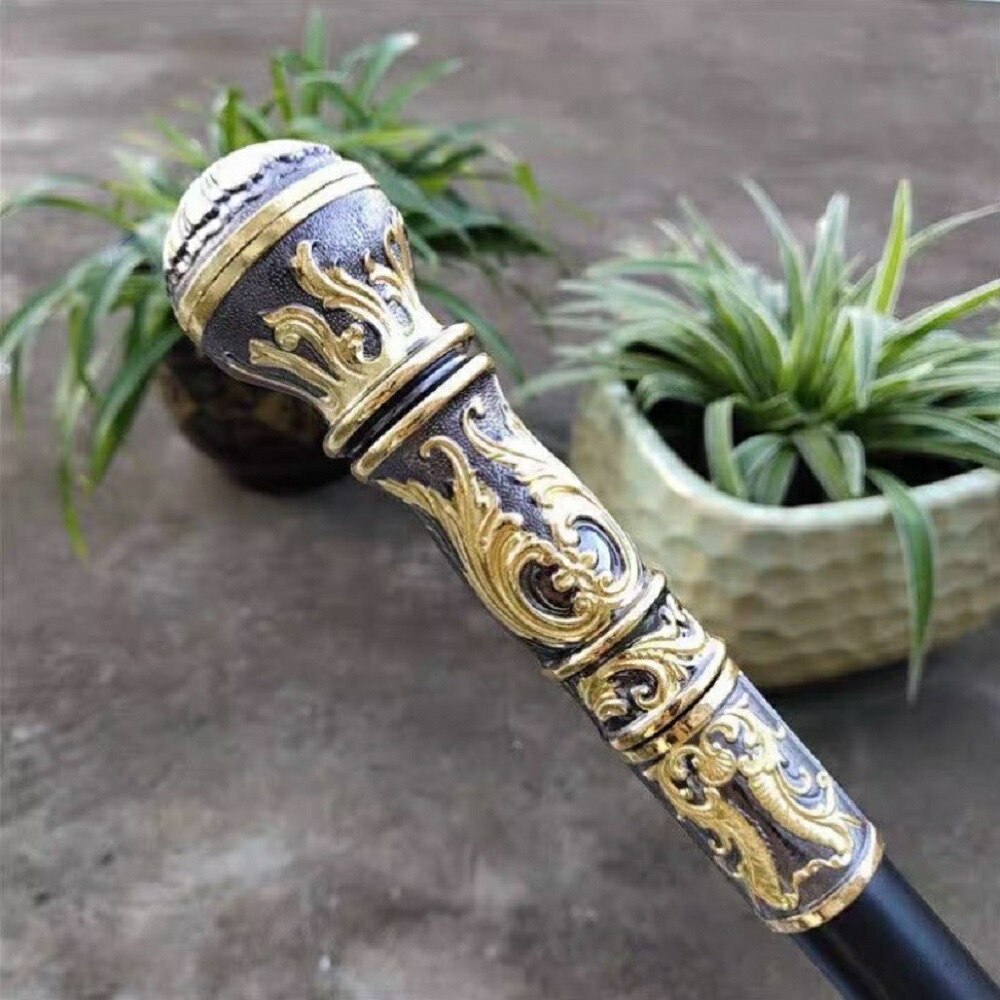 楽天市場】【楽天1位5冠達成】杖 黒金 花 彫刻 球体 真鍮杖 つえ