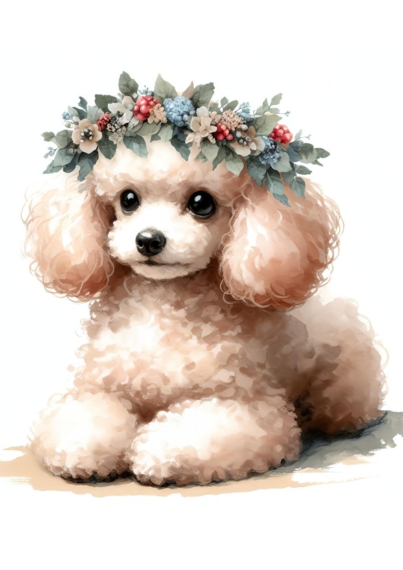 楽天市場】【送料無料】アートポスター【トイプードルと花輪クラウン01