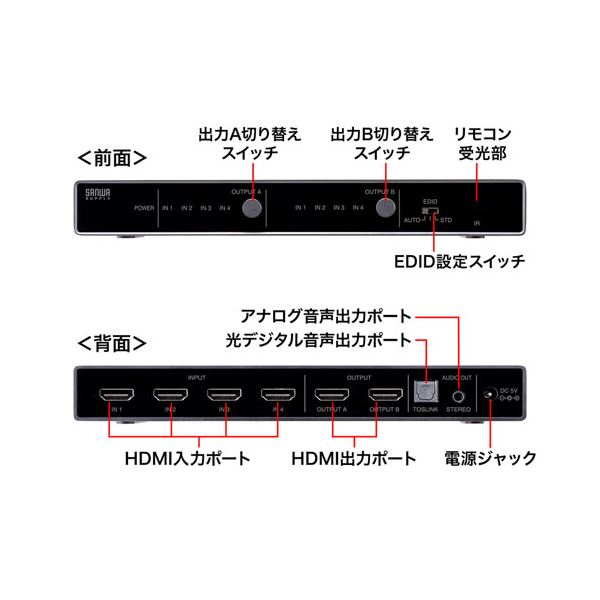 楽天市場】サンワサプライ 4K・HDR・光デジタル出力付きHDMI
