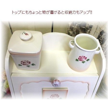 限定特価)マニーローズ取手と薔薇ステンシルの ブレッドボックスピンク