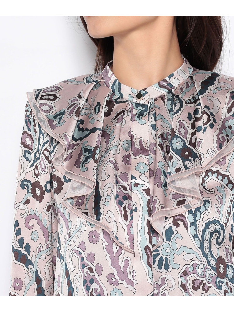 美品ANAYIアナイモダンペイズリーフリルブラウス38Mサイズピンク