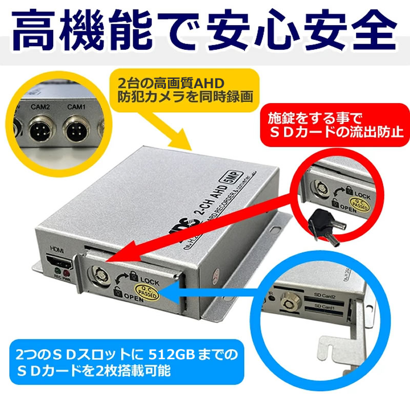 楽天市場】防犯カメラ用 2Ch SDカード レコーダー 248万画素対応 小型