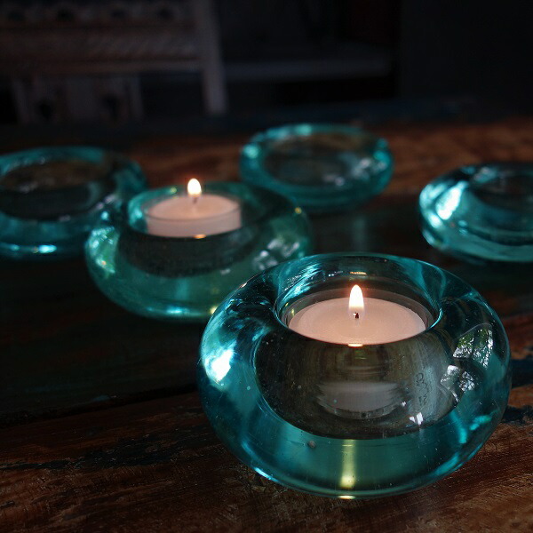 楽天市場】キャンドルホルダー 1個 ガラス キャンドル付き 水色