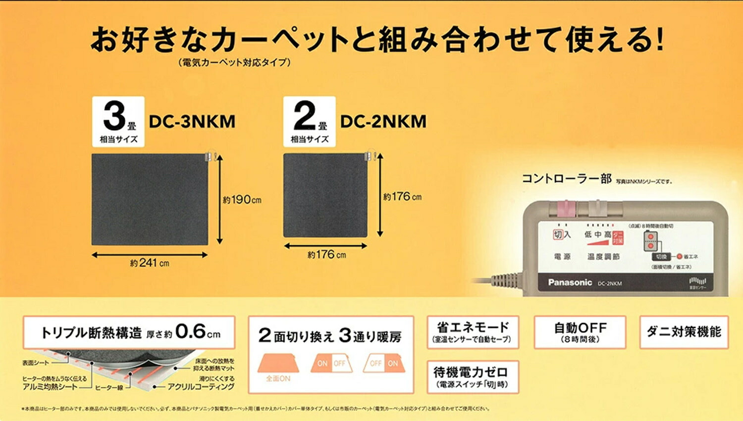 楽天市場】Panasonic DC-2NKM 着せ替えカーペット用ヒーター 2畳 相当