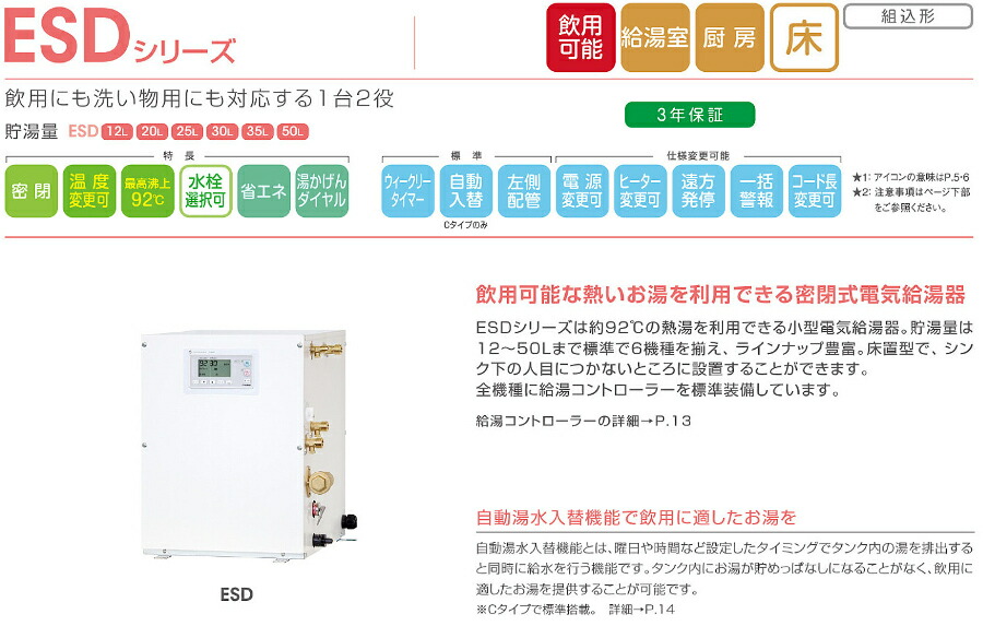 楽天市場】ESD20C(R/L)X220E0 イトミック 小型電気温水器 ESDシリーズ