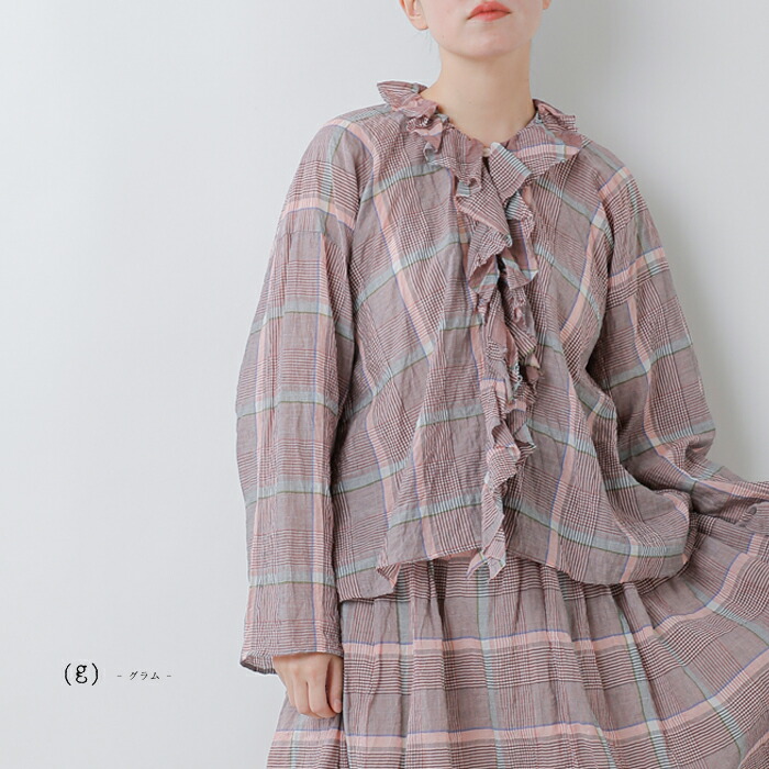 楽天市場】g グラム コットン シルク チェック フリル トリム ブラウス