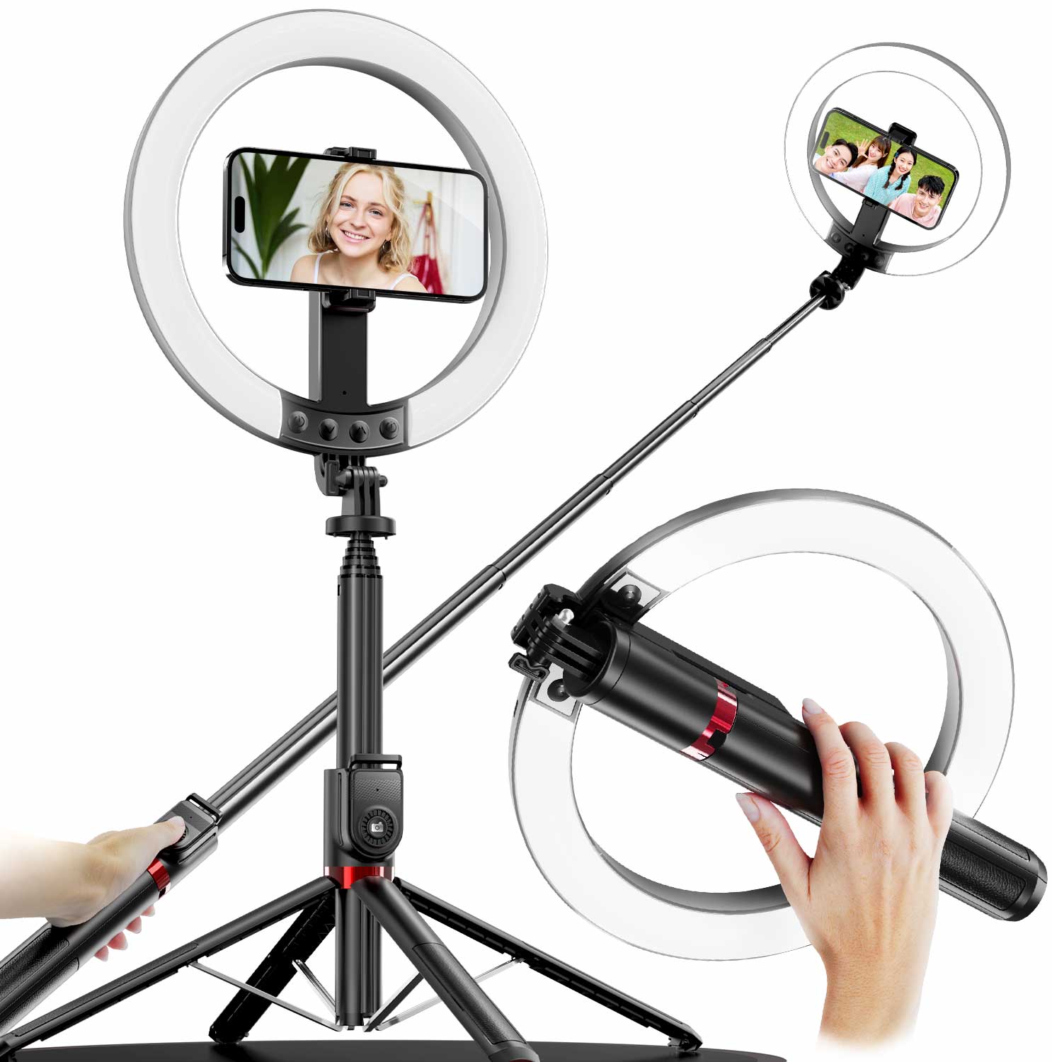 楽天市場】P225Q 自撮り棒 LEDリングライト 直径10インチ ライト 最長