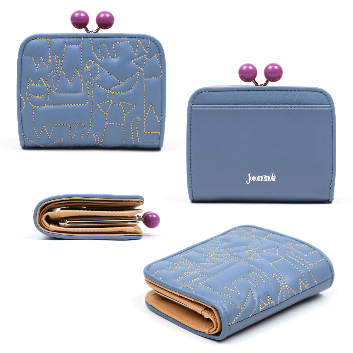 楽天市場】二つ折り財布 外付け小銭入れ がま口 アニマル 犬 ネコ 刺繍