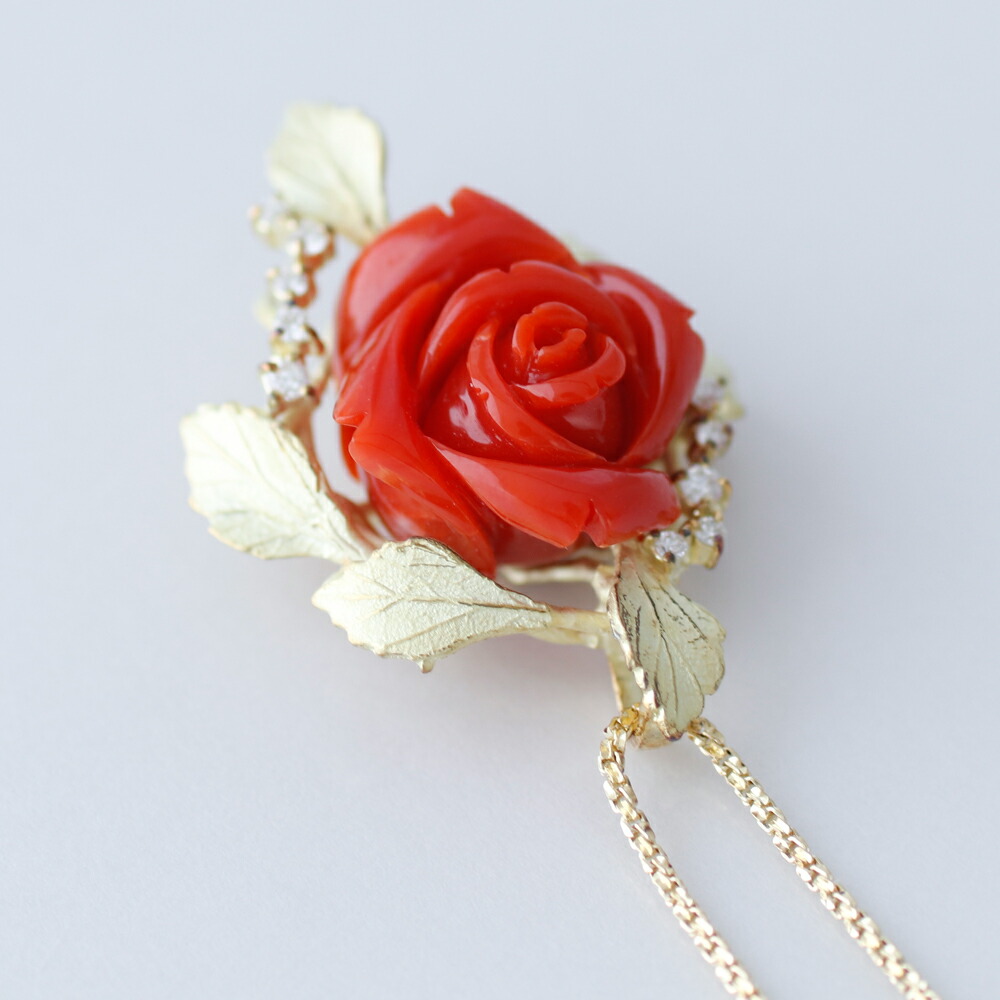 楽天市場】≪1年保証付き≫ 日本産血赤珊瑚バラ ローズK18ペンダント