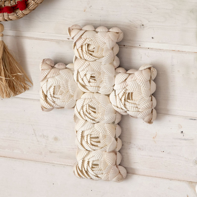 楽天市場】オーナメント クロスモチーフ 天然 シェル フック付き 幅