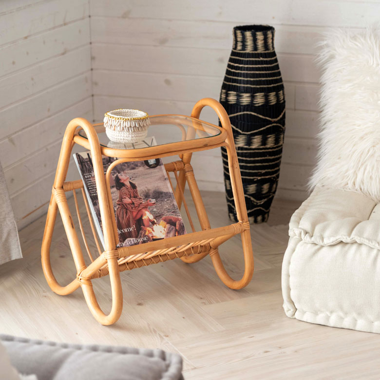 楽天市場】サイドテーブル ラタン マガジンラック ナイトテーブル W