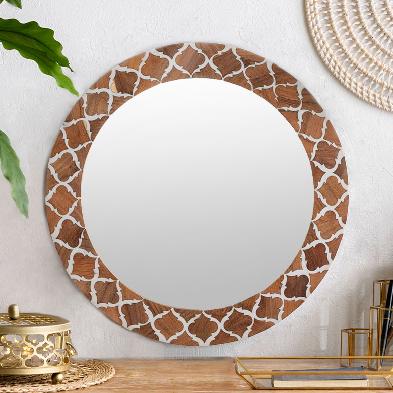 楽天市場】鏡 壁掛けミラー 円形 丸型 ウッド×レジン モロッカン柄 約
