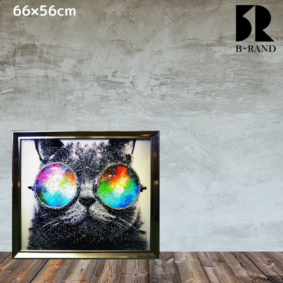 楽天市場】クリスタルアート 66×56cm アートパネル 風水 ネコ 猫 cat