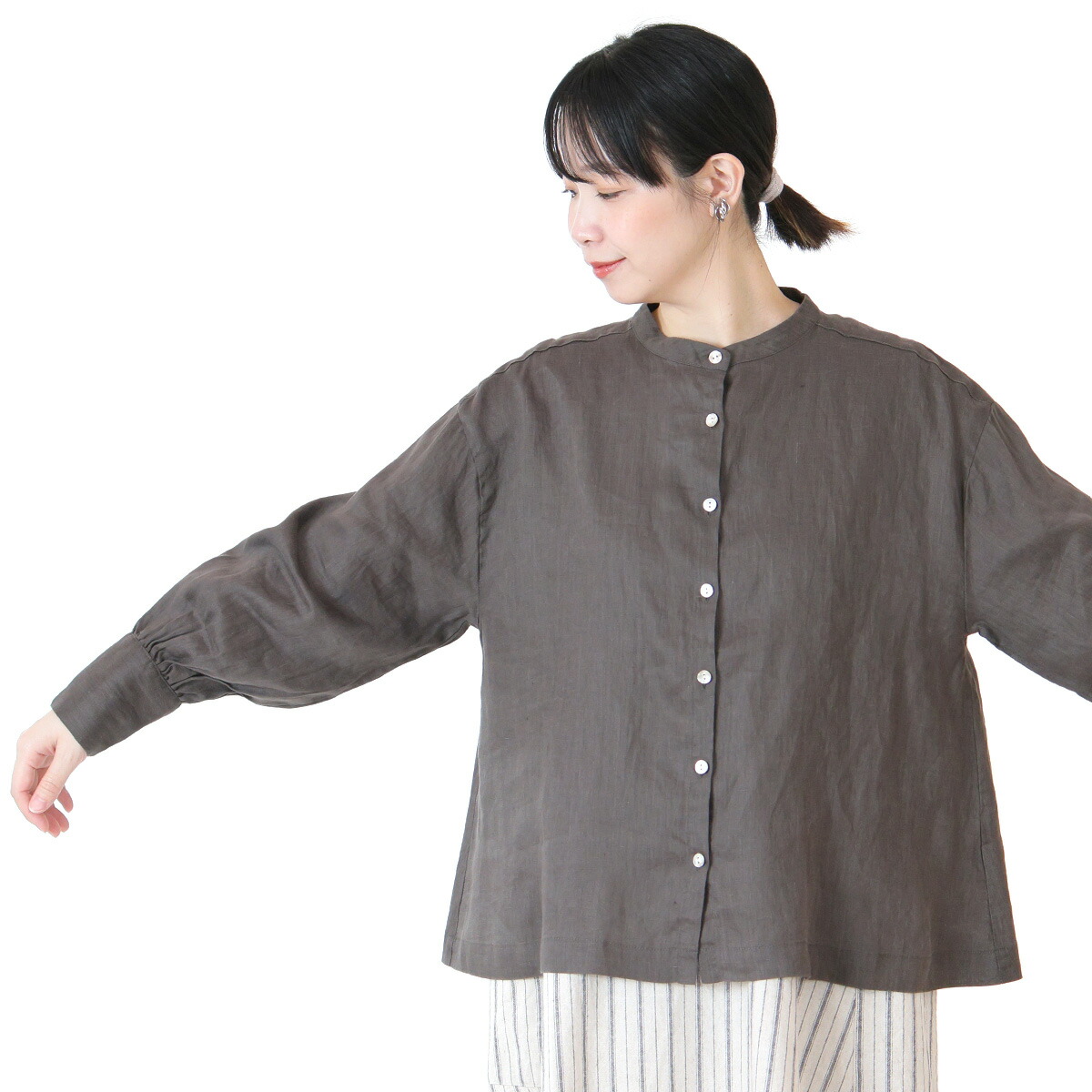 楽天市場】08mab 衿シャツブラウス 21番手リネン ゼロハチマブ